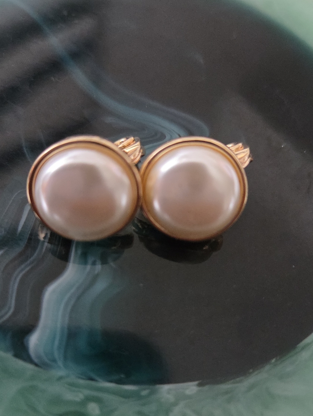 Vintage Signed Monet HMN Simulated Pearl Clip On Earrings.